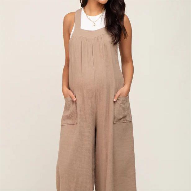 Beige Wide Leg Lace-up Maternity Office wear | Berlure