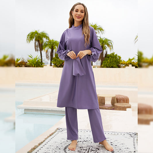Muslim Fully Surrounded Cover Diving Surfing Conservative Swimwear Three-piece Set - Berlure