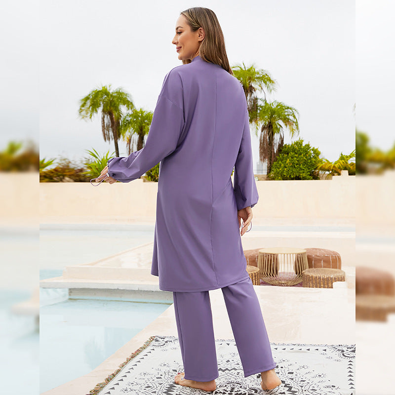 Muslim Fully Surrounded Cover Diving Surfing Conservative Swimwear Three-piece Set - Berlure