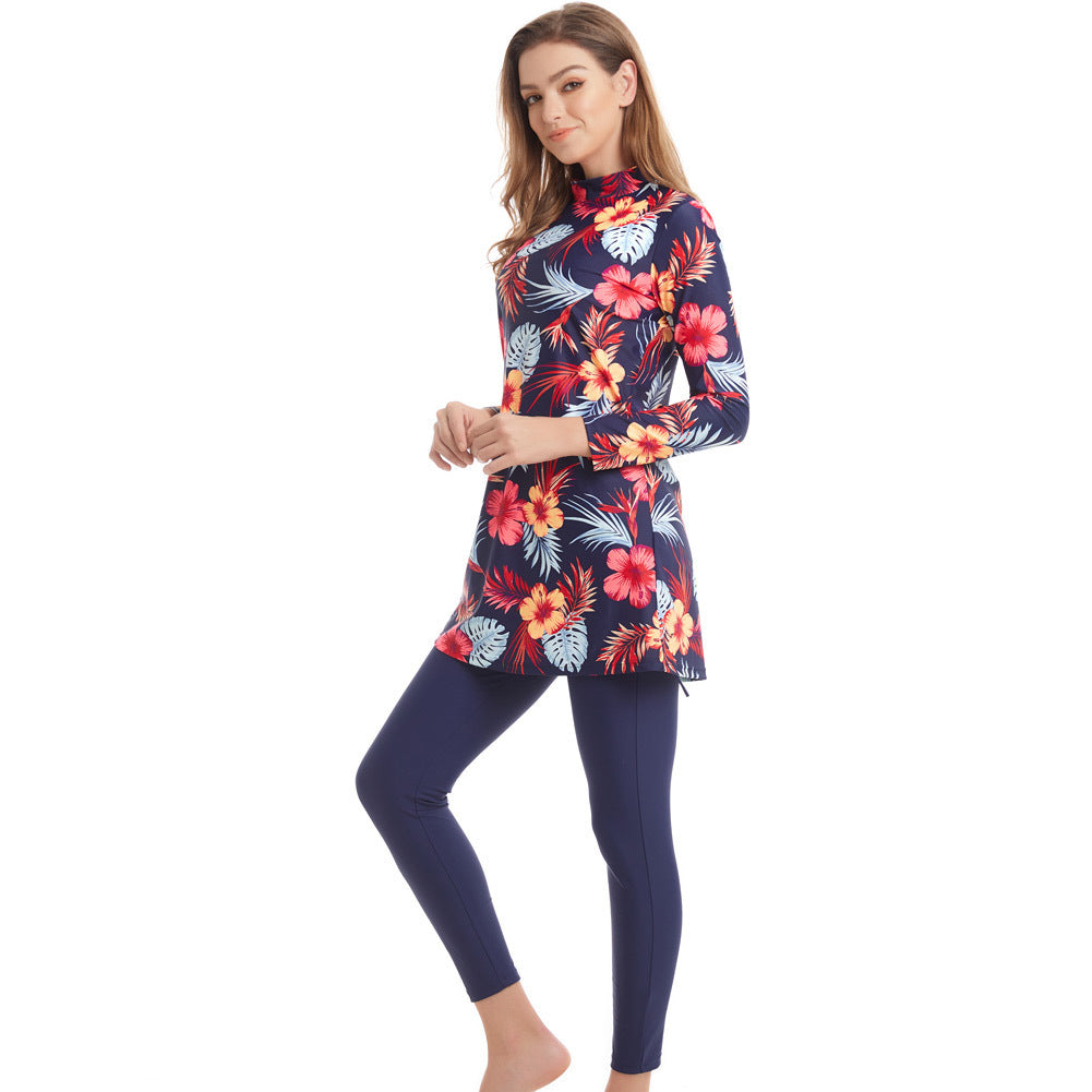 Muslim Swimwear Women Modest Patchwork Hijab Long Sleeves Sport Swimsuit Islamic muslimah Burkinis Wear Bathing Suit - Berlure