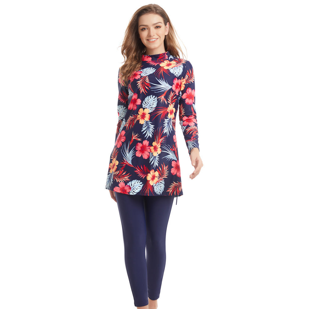 Muslim Swimwear Women Modest Patchwork Hijab Long Sleeves Sport Swimsuit Islamic muslimah Burkinis Wear Bathing Suit - Berlure