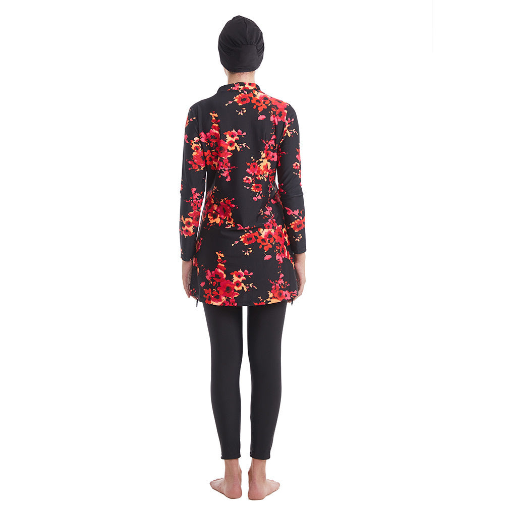 Muslim Swimwear Women Modest Patchwork Hijab Long Sleeves Sport Swimsuit Islamic muslimah Burkinis Wear Bathing Suit - Berlure