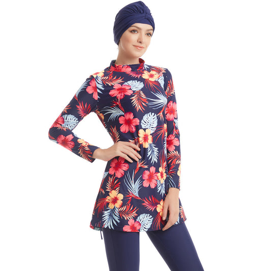 Muslim Swimwear Women Modest Patchwork Hijab Long Sleeves Sport Swimsuit Islamic muslimah Burkinis Wear Bathing Suit - Berlure