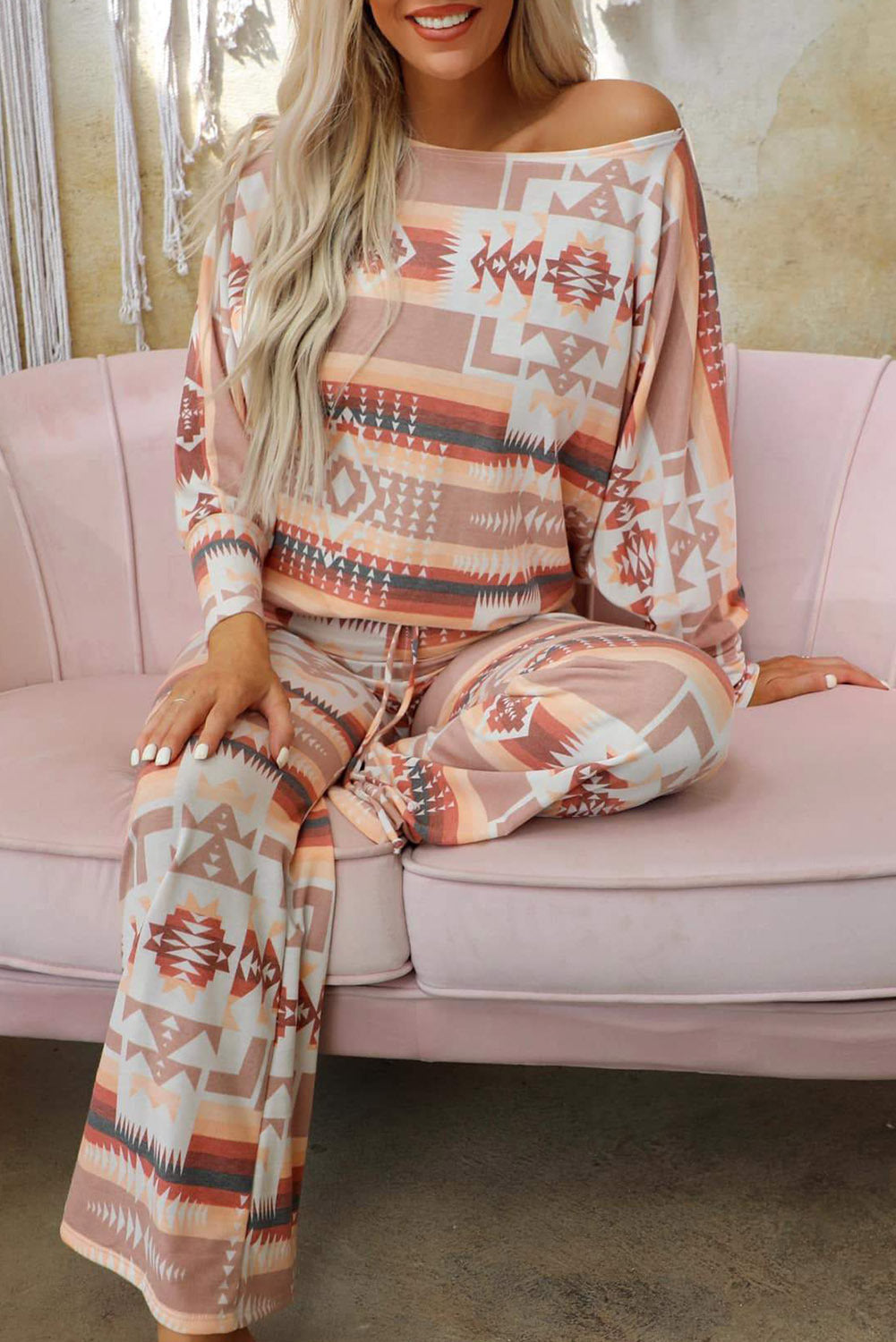Leopard Rhombus Prints Home Wear Women's Autumn And Winter New Long Sleeve Top Trousers - Berlure