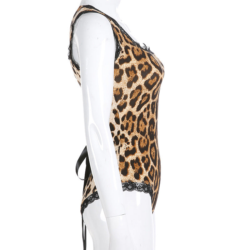 Lace leopard print swimsuit - Berlure