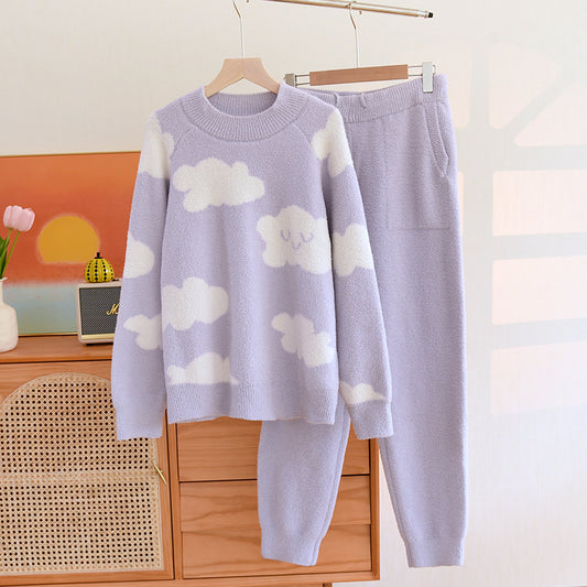 Women's Fashionable Soft Half Velvet Pajamas Home Wear Suit - Berlure