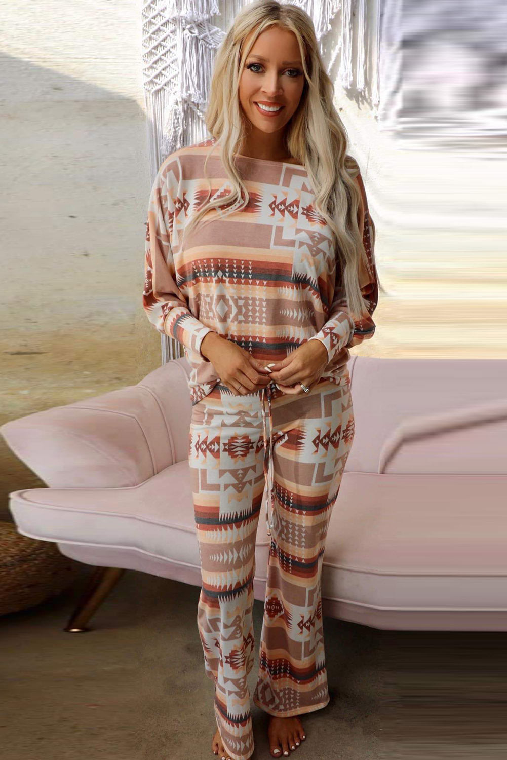 Leopard Rhombus Prints Home Wear Women's Autumn And Winter New Long Sleeve Top Trousers - Berlure
