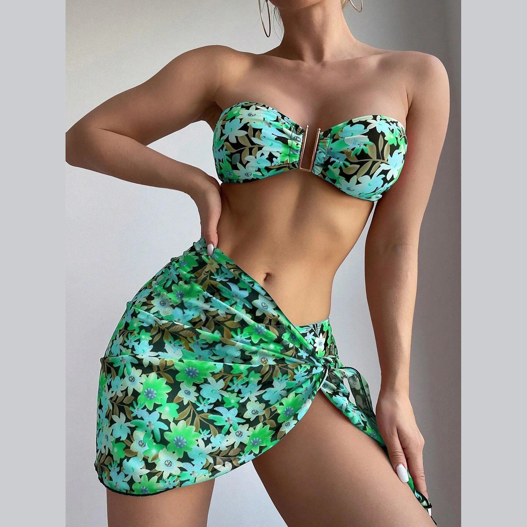Swimwear Women's Split Metal U-shaped Three-piece Set - Berlure
