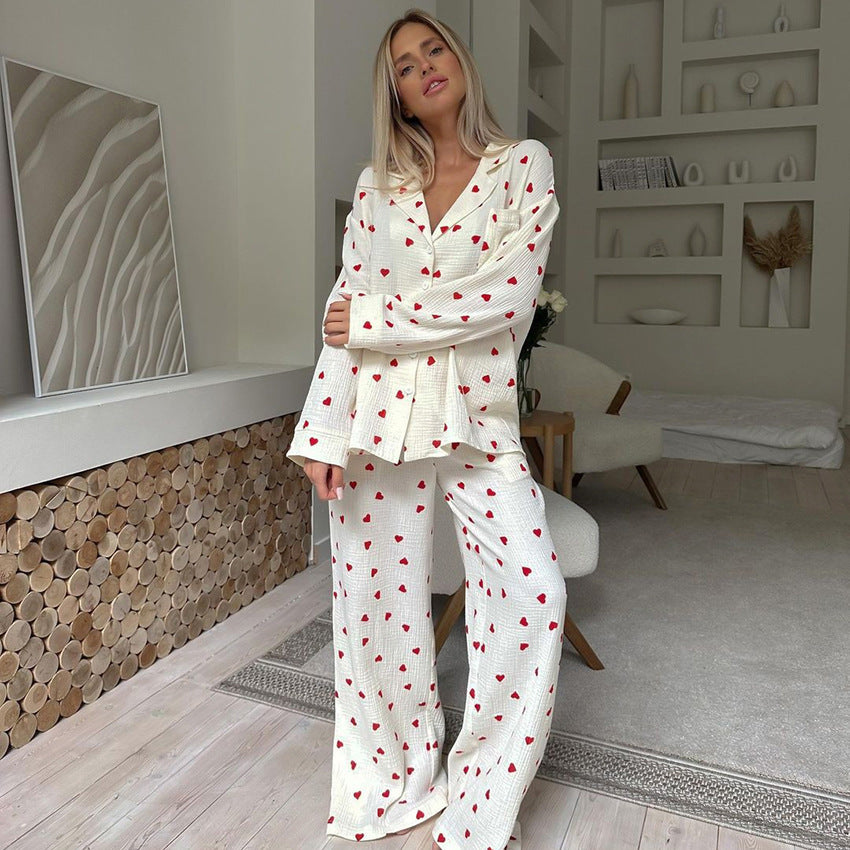 European And American Pure Cotton Heart Printing Ladies' Homewear Loose - Berlure