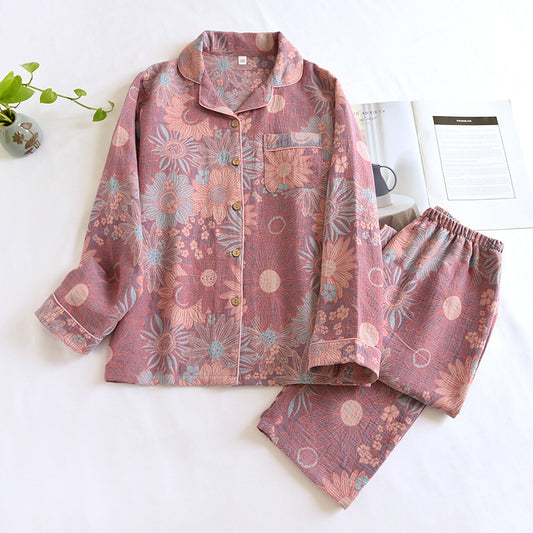 Women's Long Sleeve Lapel Pajamas Simple Cardigan Homewear - Berlure