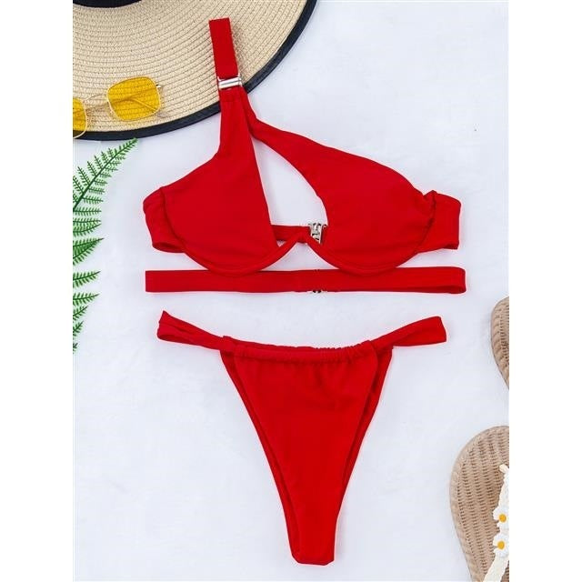 Solid Color Swimsuit Split Swimsuit - Berlure