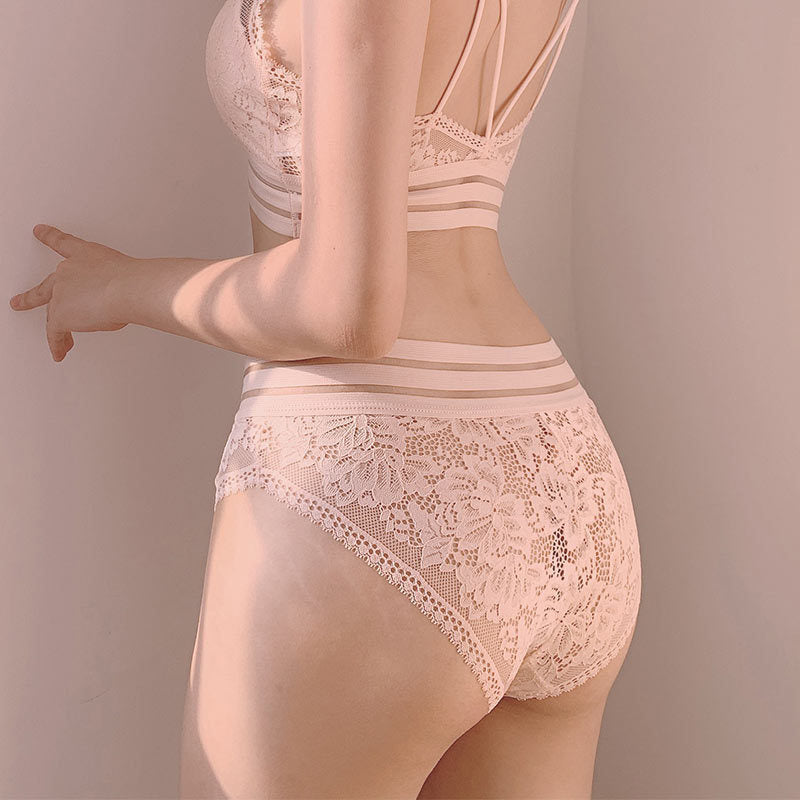 Lace panties hollow transparent mesh cotton - Berlure
