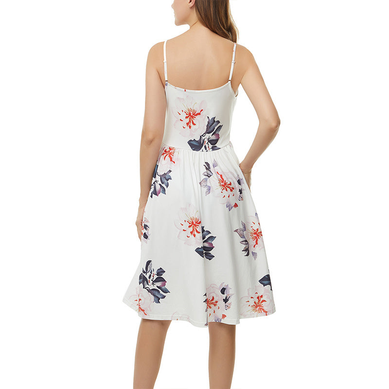Women's Fashion Sunflower Print Pocket Sling Maternity Dress - Berlure