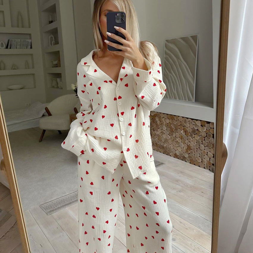 European And American Pure Cotton Heart Printing Ladies' Homewear Loose - Berlure