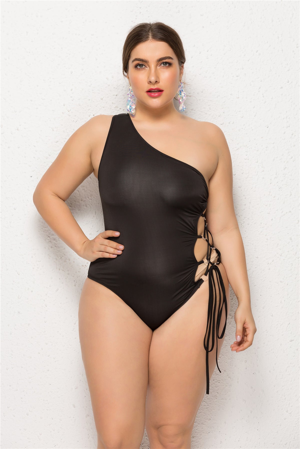 New Style Foreign Trade Oblique Shoulder Plus Fat Swimsuit European And American One-piece Bikini Swimsuit Female Plus Size Swimsuit - Berlure