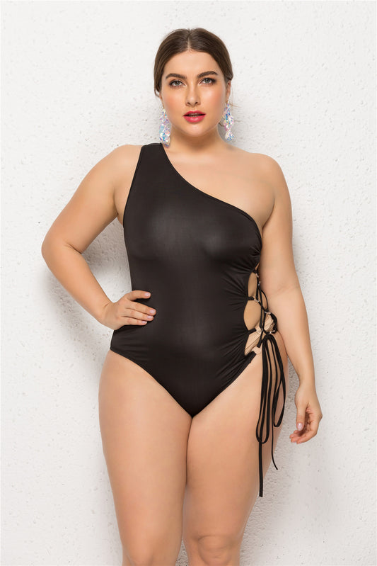 New Style Foreign Trade Oblique Shoulder Plus Fat Swimsuit European And American One-piece Bikini Swimsuit Female Plus Size Swimsuit - Berlure