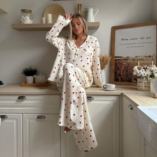 European And American Pure Cotton Heart Printing Ladies' Homewear Loose - Berlure