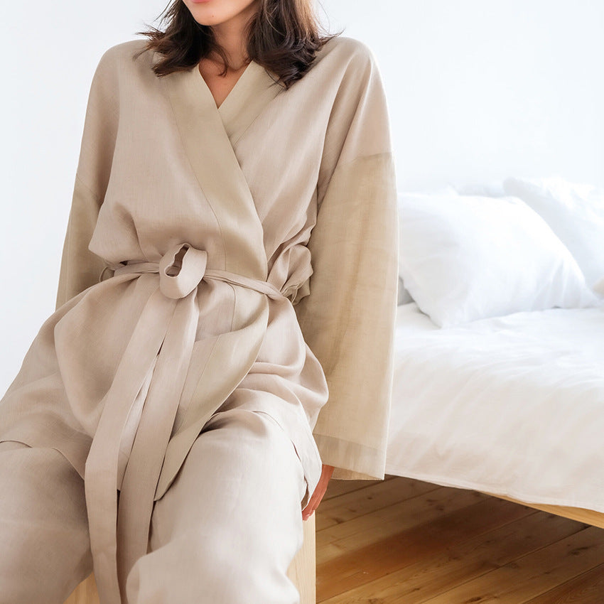 Ladies' Robe Trousers Casual Cotton And Linen Suit Homewear Outerwear - Berlure