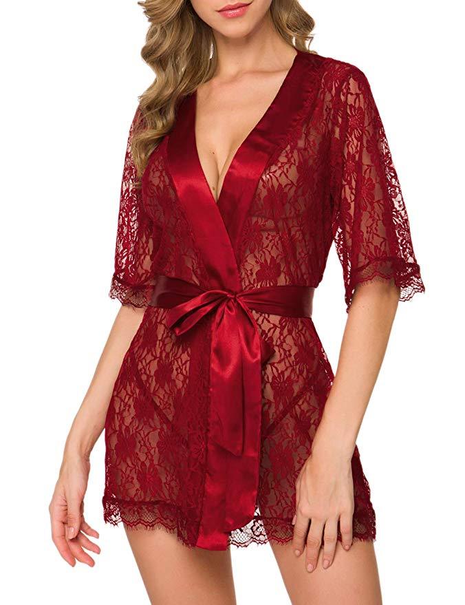 Lingerie Women Lace Hollow-out Robe Suits Pajamas - Berlure