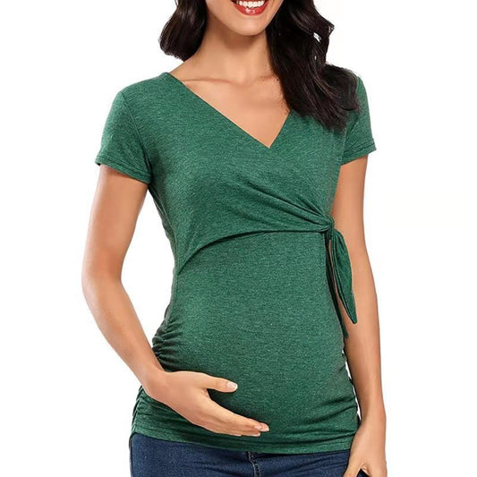 Cross V-Neck Breastfeeding T-Shirt Maternity Top - Berlure