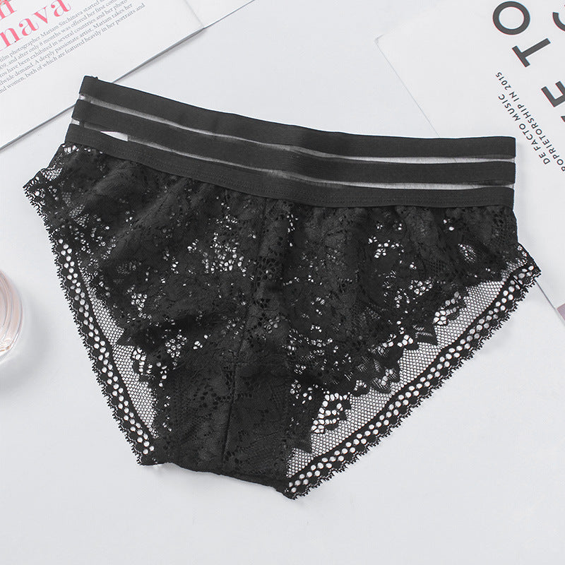 Lace panties hollow transparent mesh cotton - Berlure