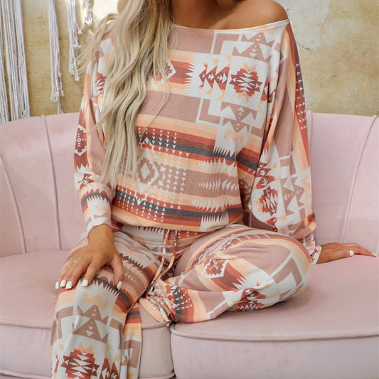 Leopard Rhombus Prints Home Wear Women's Autumn And Winter New Long Sleeve Top Trousers - Berlure