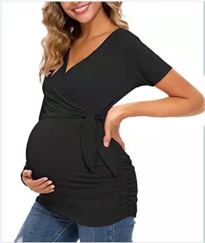 Cross V-Neck Breastfeeding T-Shirt Maternity Top - Berlure