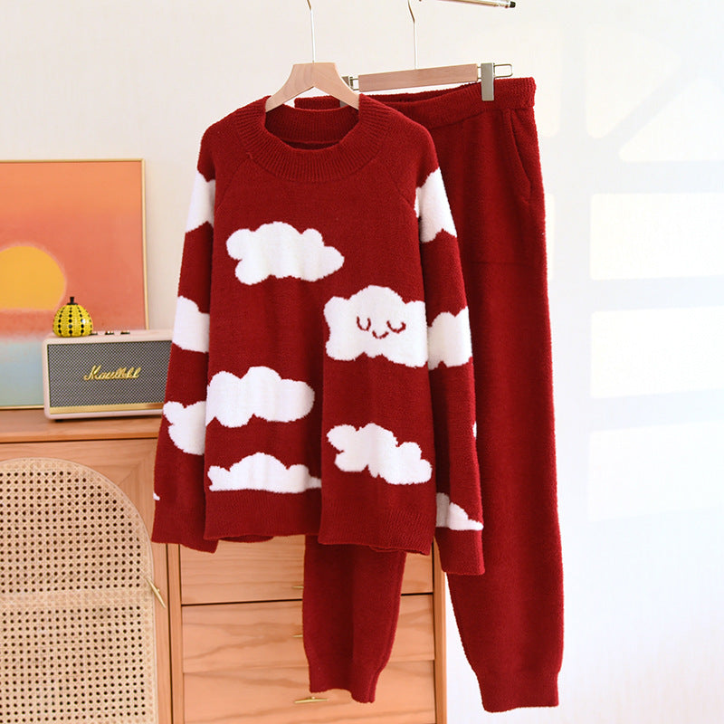 Women's Fashionable Soft Half Velvet Pajamas Home Wear Suit - Berlure
