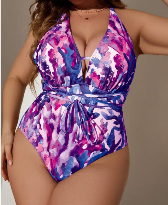 European And American Solid Color Bikini New Fashion One-piece Halter Swimsuit - Berlure