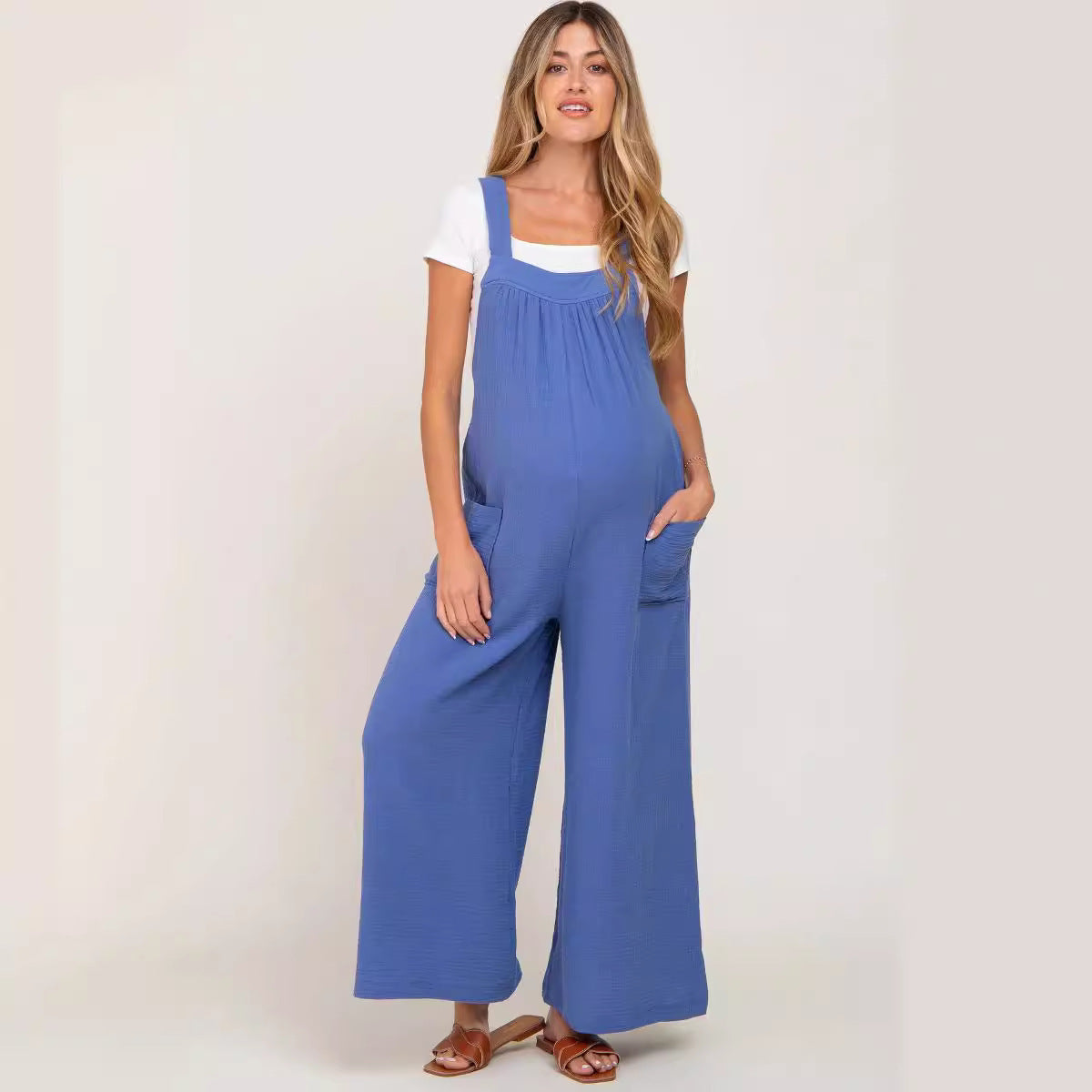 Blue Wide Leg Lace-up Maternity Office wear | Berlure