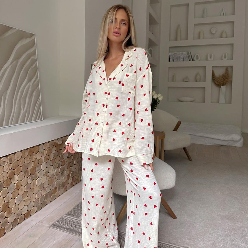 European And American Pure Cotton Heart Printing Ladies' Homewear Loose - Berlure