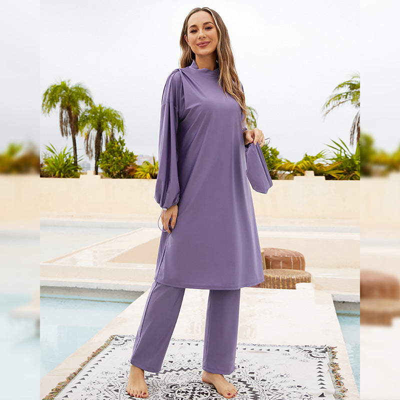 Muslim Fully Surrounded Cover Diving Surfing Conservative Swimwear Three-piece Set - Berlure