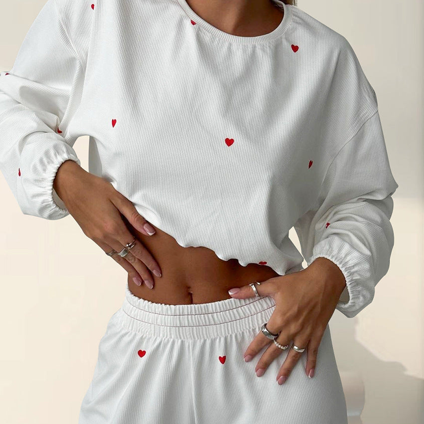 Autumn Knitted Ladies' Sleepwear Fashion Heart Printing - Berlure
