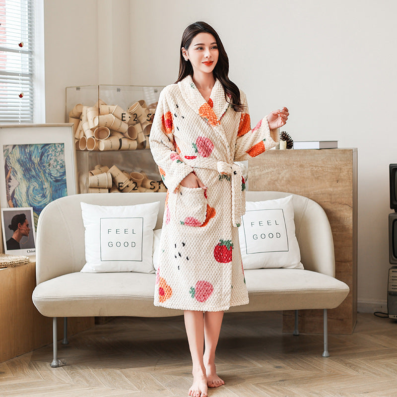 Women's Thick Flannel Lengthened Bathrobe - Berlure