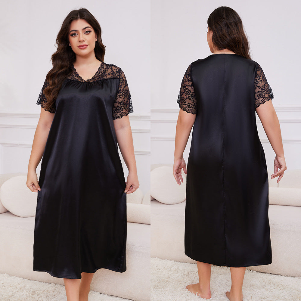 Ice Silk Short Sleeve Nightdress Loose Casual Homewear SQ22094 - Berlure