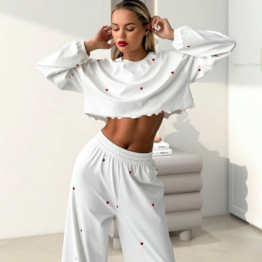 Autumn Knitted Ladies' Sleepwear Fashion Heart Printing - Berlure