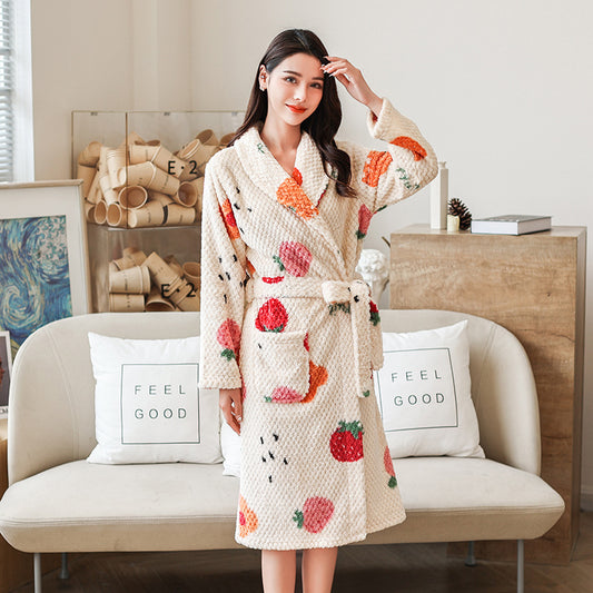 Women's Thick Flannel Lengthened Bathrobe - Berlure