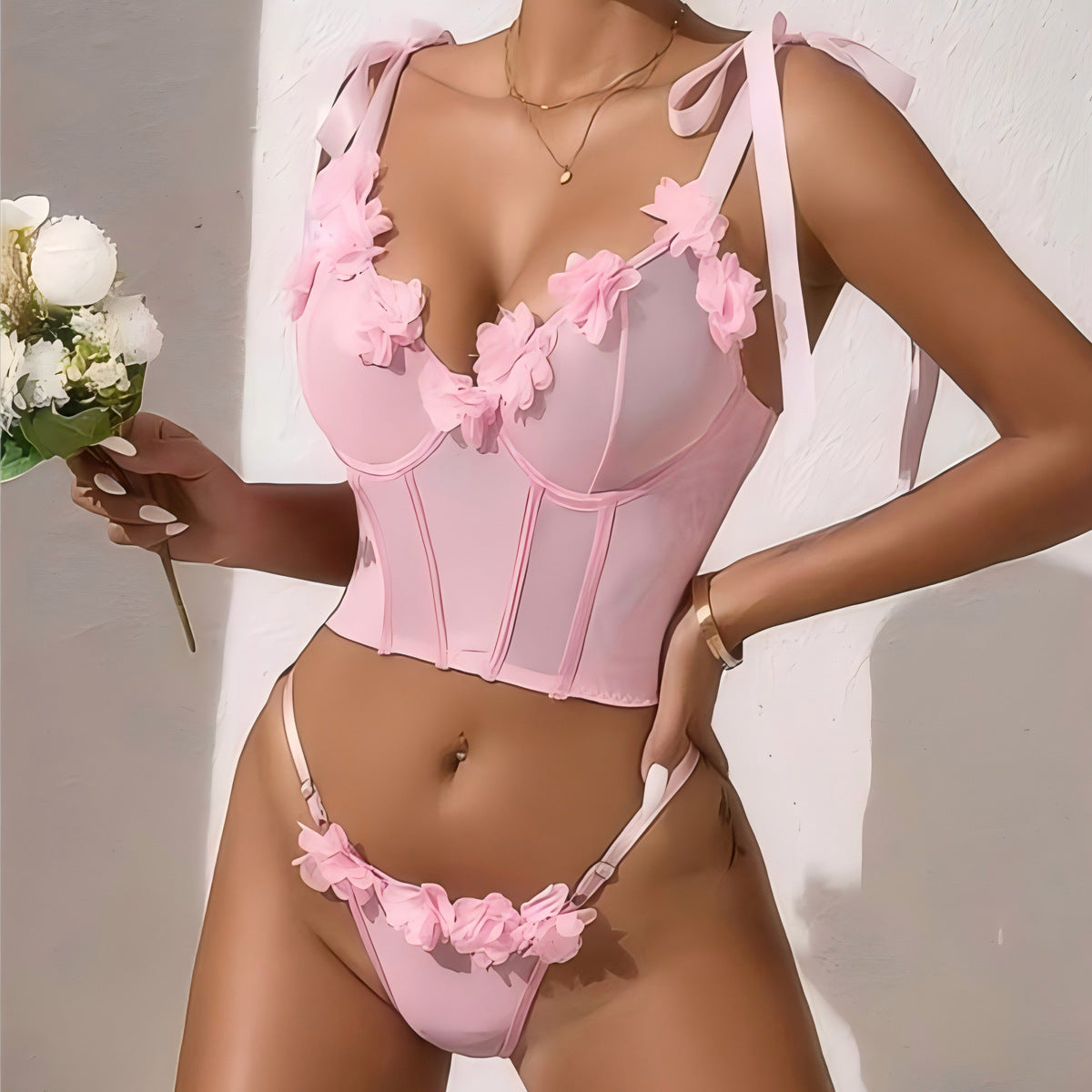 Sexy Lingerie Suit European And American Three-dimensional Flower Fishbone Push Up - Berlure