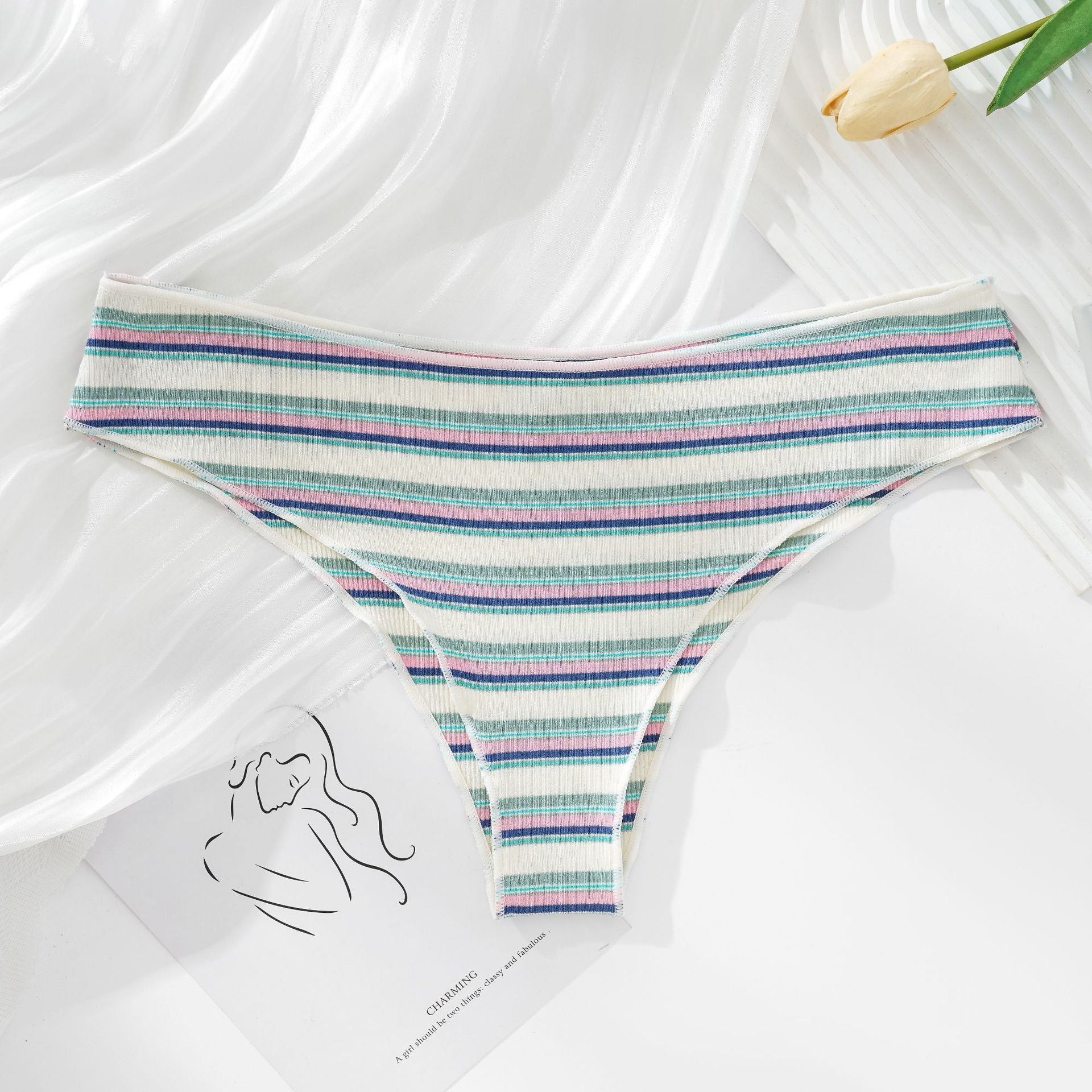 Women's Cotton Contrast Color Low Waist Panties - Berlure