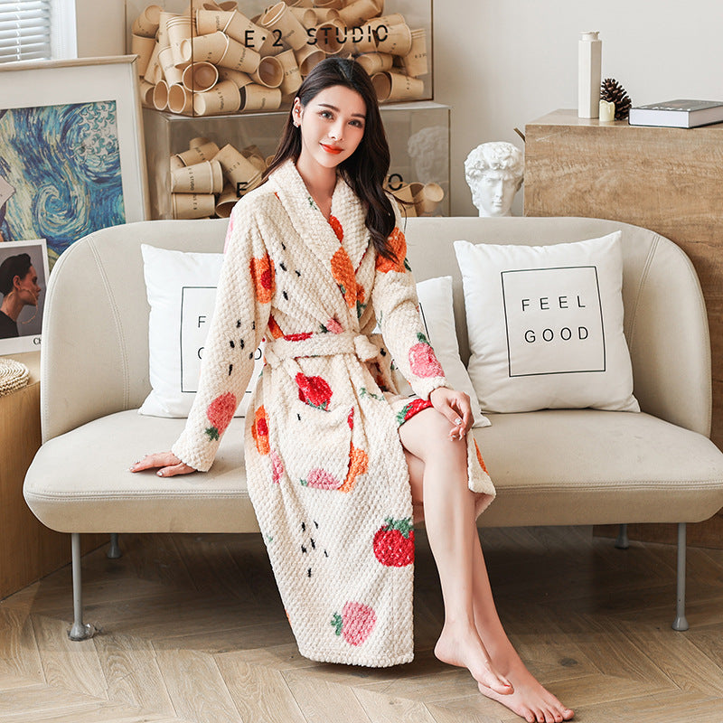 Women's Thick Flannel Lengthened Bathrobe - Berlure