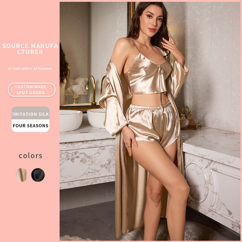 Spring Summer Sexy Women's Homewear Suspender Shorts Three-piece Suit - Berlure