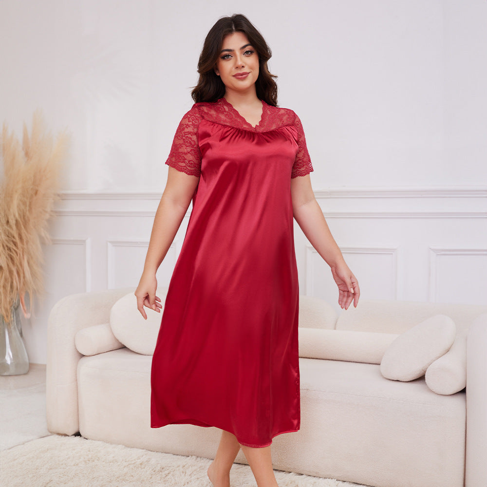 Ice Silk Short Sleeve Nightdress Loose Casual Homewear SQ22094 - Berlure