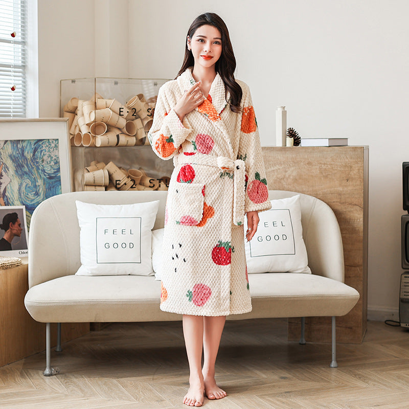 Women's Thick Flannel Lengthened Bathrobe - Berlure