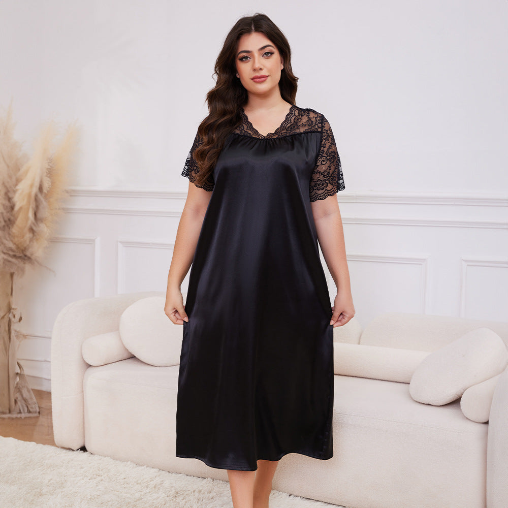 Ice Silk Short Sleeve Nightdress Loose Casual Homewear SQ22094 - Berlure
