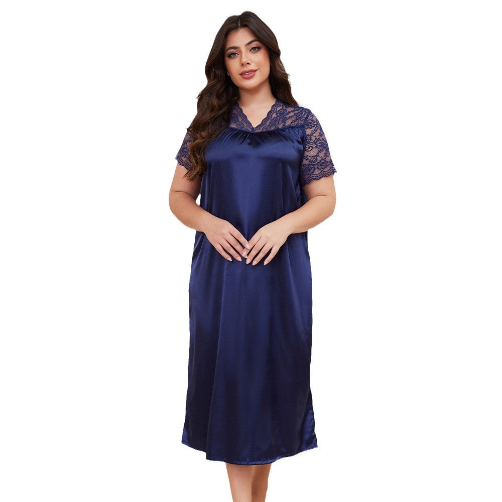 Ice Silk Short Sleeve Nightdress Loose Casual Homewear SQ22094 - Berlure