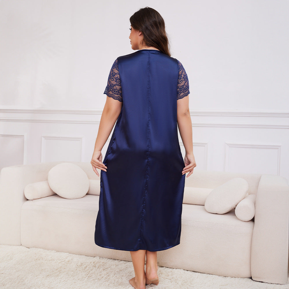 Ice Silk Short Sleeve Nightdress Loose Casual Homewear SQ22094 - Berlure