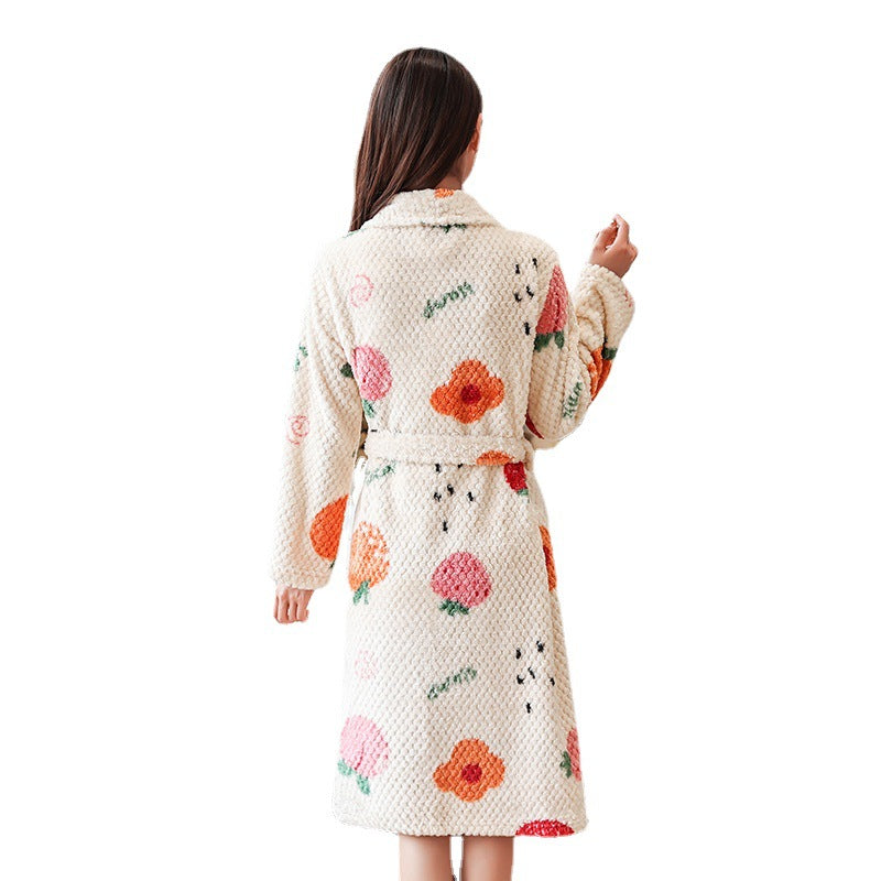 Women's Thick Flannel Lengthened Bathrobe - Berlure