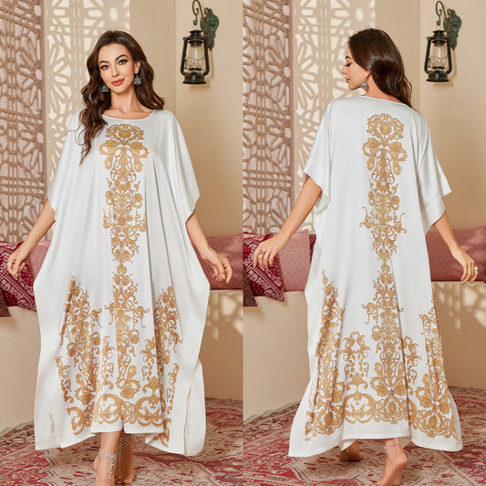 Satin Pajamas Mid-East Wind Loose Gorgeous Printed Blouse Robe - Berlure