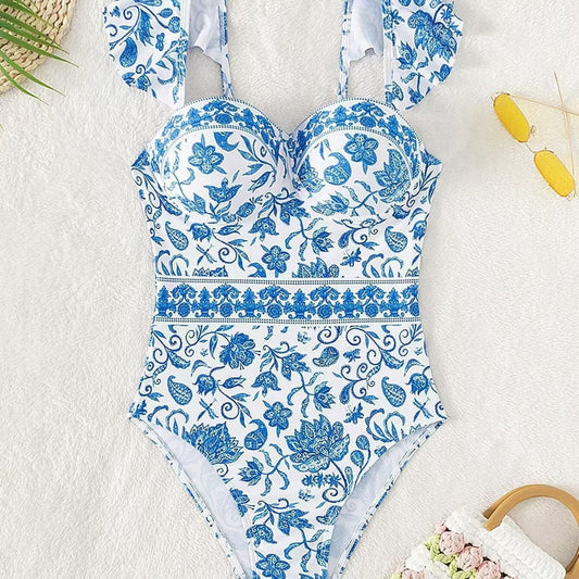 Flying Blue And White Porcelain National Characteristic Conjoined Swimming Suit - Berlure