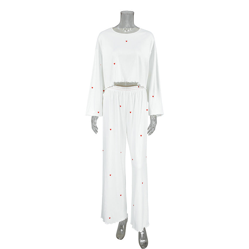 Autumn Knitted Ladies' Sleepwear Fashion Heart Printing - Berlure